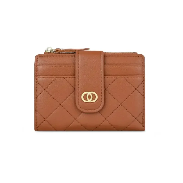 Elegant Quilted Slim Short Wallet for Women – Waterproof PU Leather Card Holder| BROWN