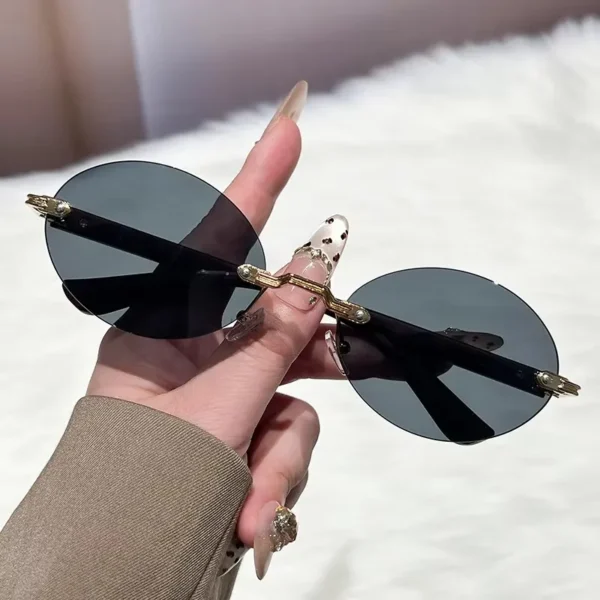 Luxury Design Rimless Oval Women's Sunglasses Decoration UV Protection