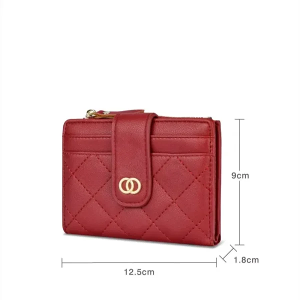 Elegant Quilted Slim Short Wallet for Women – Waterproof PU Leather Card Holder| (RED)