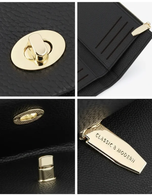 Short Women's Premium PU Leather Wallet Internet Celebrity Style Fashion Open Closure Polyester Lining Portable (Black)