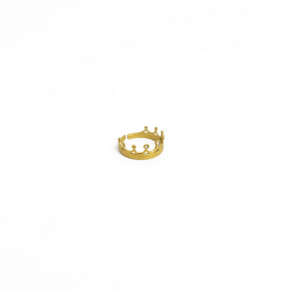 Gold Stainless Steel Rhinestone Crown Open Ring for Women