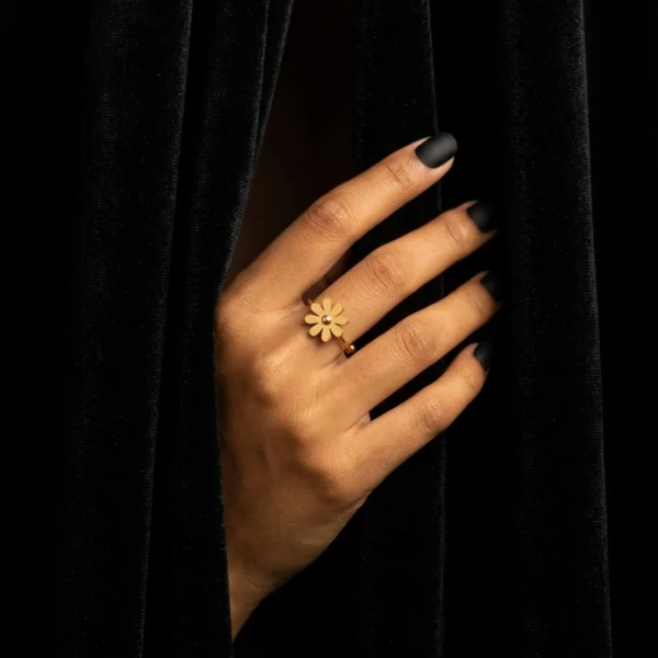 Daisy Opening 18k Gold Plated Stainless Steel Ring