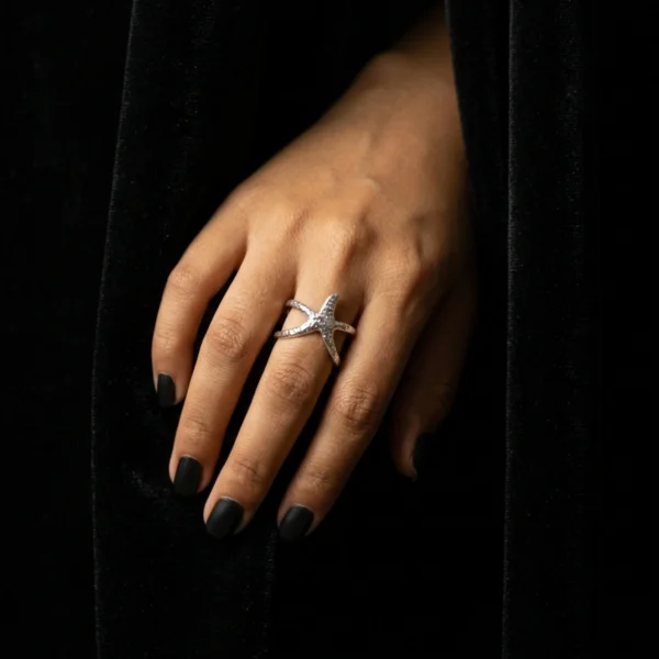 Stainless Steel Starfish Adjustable Open Finger Ring