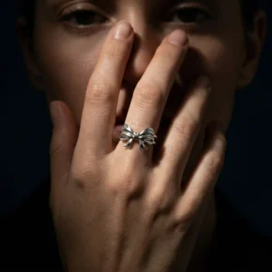 Elegant Non-Tarnish Silver Bow Ring