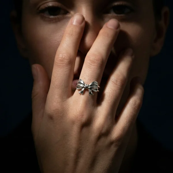 Elegant Non-Tarnish Silver Bow Ring