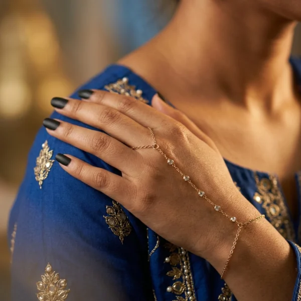 Gold Zircon Beaded Finger Hand Chain Bracelet with Gift Box