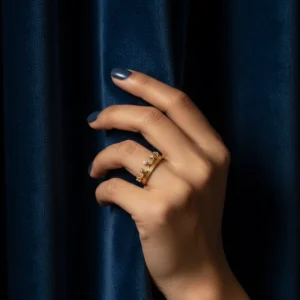 Gold Stainless Steel Rhinestone Crown Open Ring for Women