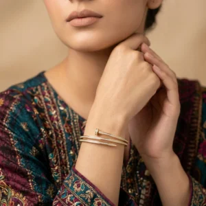 Elegant Nail Cuff Bangle: 18K Gold Plated Stainless Steel