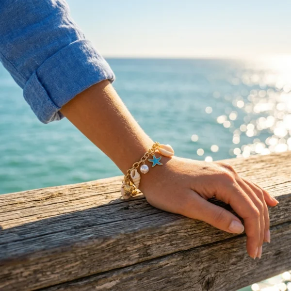 Ocean Charm Starfish & Pearl Gold-Tone Link Bracelet