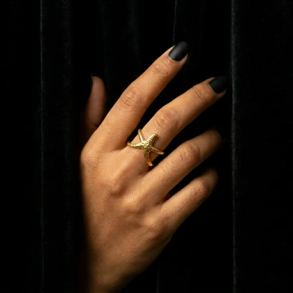 18K Gold Plated Stainless Steel Adjustable Starfish Ring
