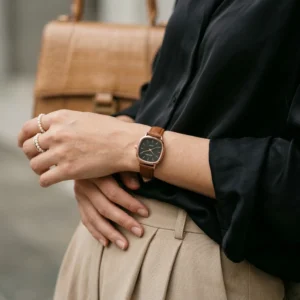 Luxury Rectangle Ladies Quartz Watch Brown Leather