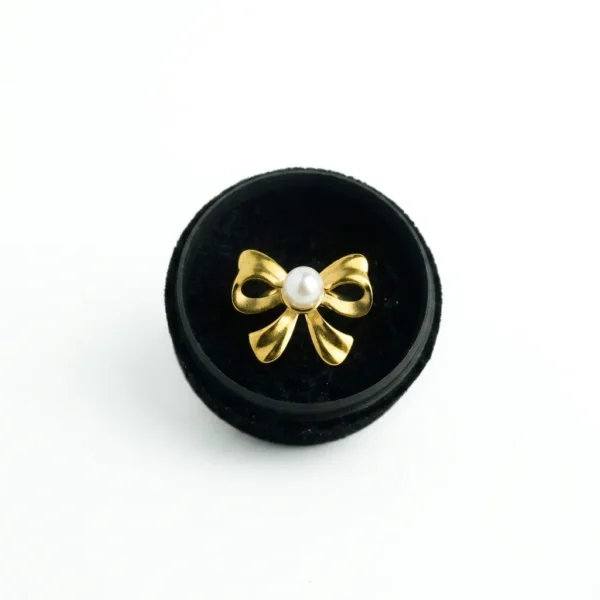 18k Gold Plated Adjustable Pearl Bow Ring - Tarnish Free