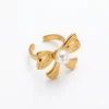 18k Gold Plated Adjustable Pearl Bow Ring - Tarnish Free