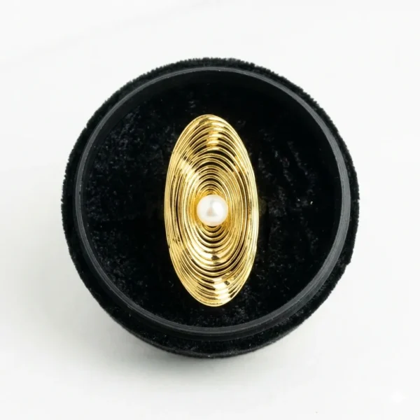 Unique Geometric Pearl Open Ring | Zircon Inlaid Stainless