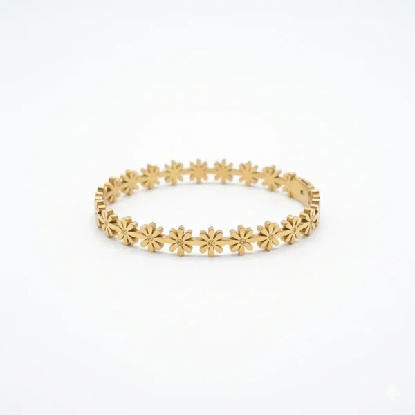 Trendy 18K Gold Plated Stainless Steel Floral Bangle
