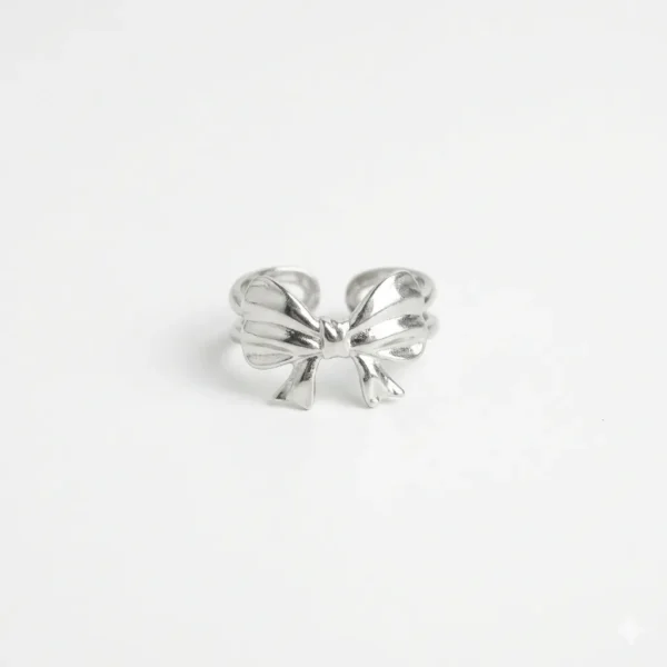 Elegant Non-Tarnish Silver Bow Ring