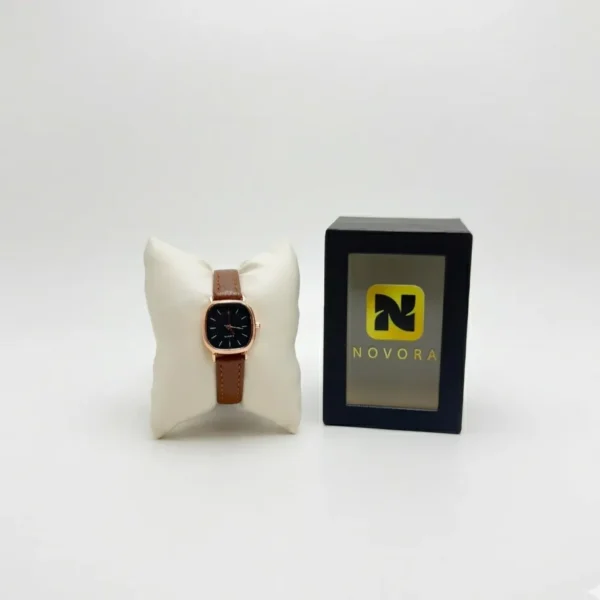 Luxury Rectangle Ladies Quartz Watch Brown Leather