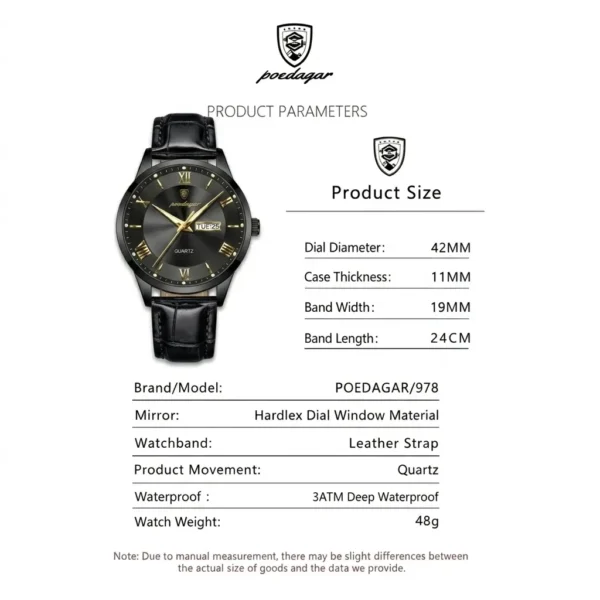 Poedagar 978 Original Men Watch Luminous Waterproof Leather
