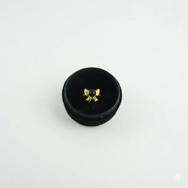Bow Knot Onyx Stainless Steel Open Ring