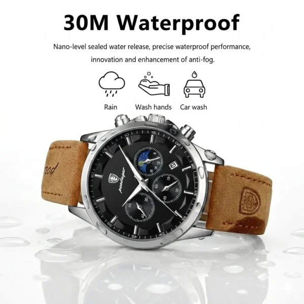 Poedagar Original Men Watch Leather Quartz Chronograph Waterproof