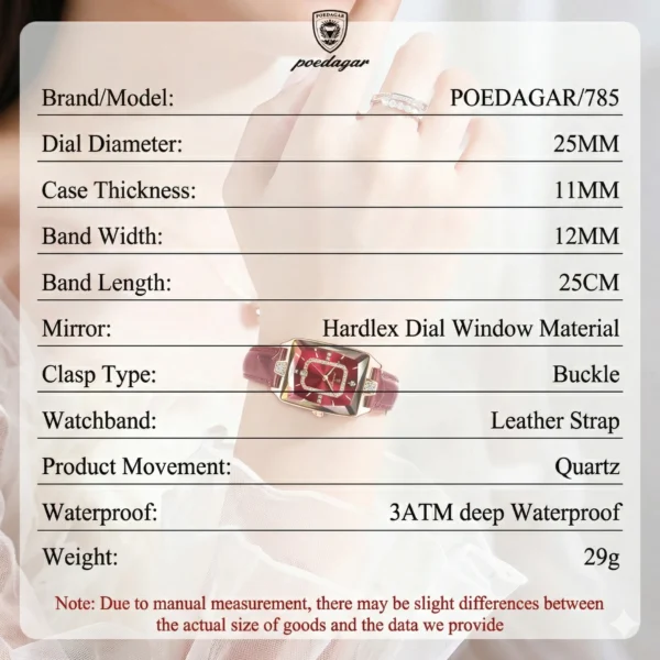 Poedagar Original Crystal Square Luxury Quartz Watch