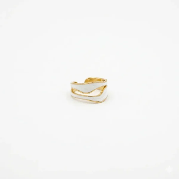 18K Gold Plated White Enamel Stainless Steel Open Ring
