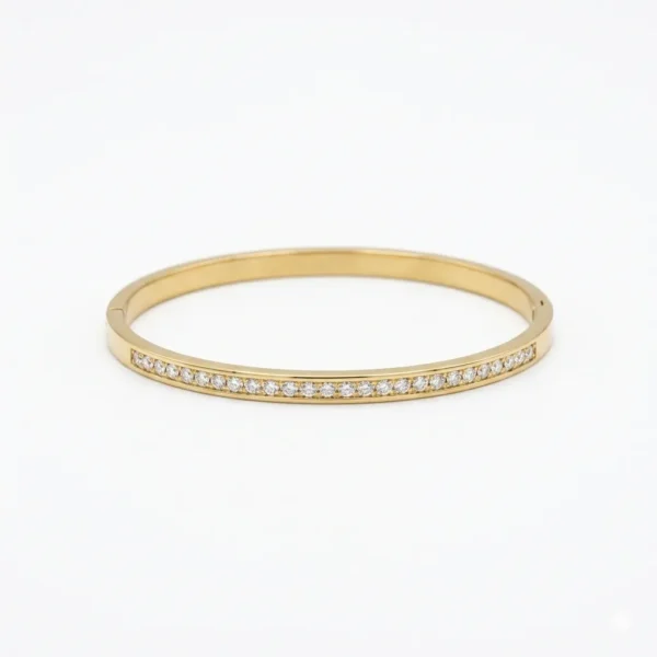 18K Gold Plated Stainless Steel Round Cut Diamond Bangle