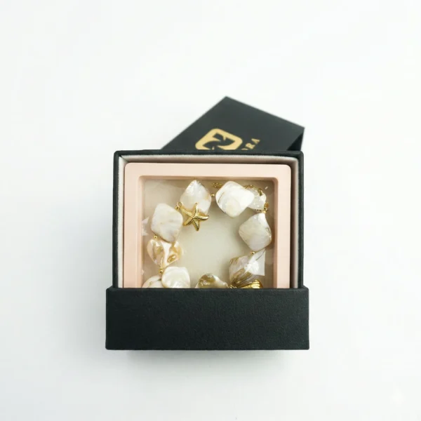 18K Gold Shell & Natural Stone Vintage Bracelet with Gift Box