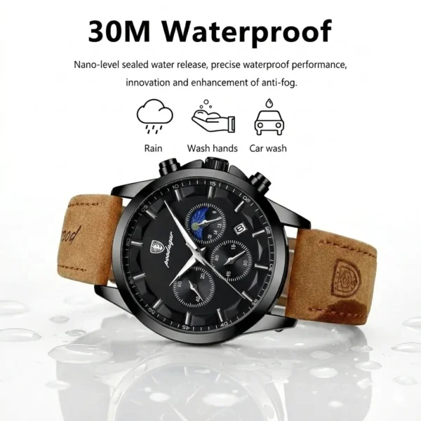 Poedagar Original Men Watch Leather Quartz Chronograph Waterproof