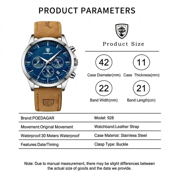 Poedagar Original Men Watch Leather Quartz Chronograph Waterproof