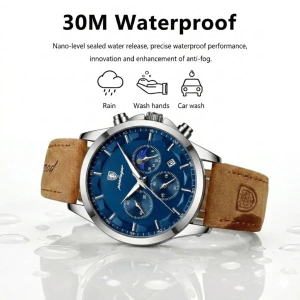 Poedagar Original Men Watch Leather Quartz Chronograph Waterproof