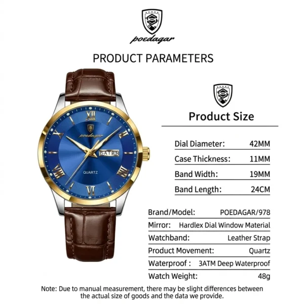 Poedagar 978 Original Men Watch Luminous Waterproof Leather