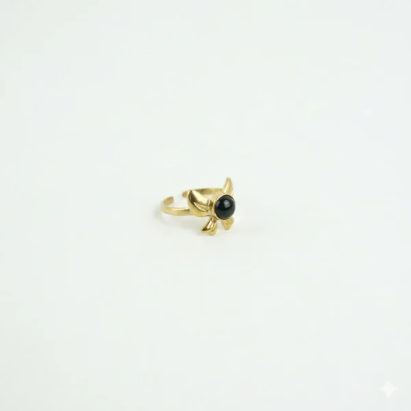 Bow Knot Onyx Stainless Steel Open Ring