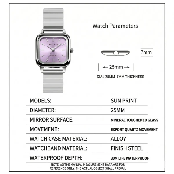 MSTAINQ MQ008 Luxury Square Ladies Quartz Watch