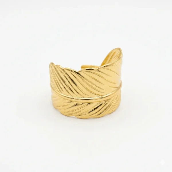 18K Gold Plated Stainless Steel Feather Open Cuff Bracelet