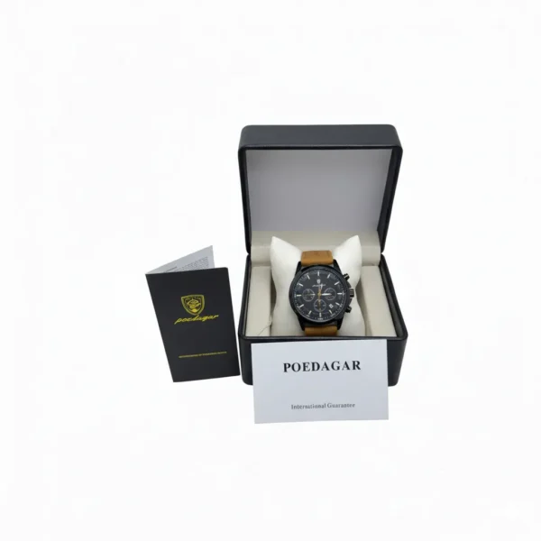 Poedagar Original Men Watch Leather Quartz Chronograph Waterproof