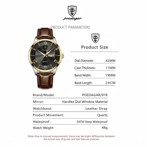 Poedagar 978 Original Men Watch Luminous Waterproof Leather