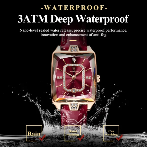 Poedagar Original Crystal Square Luxury Quartz Watch