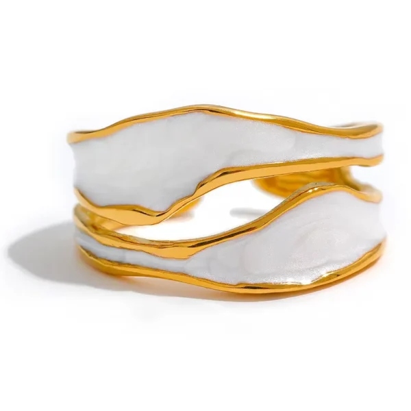 18K Gold Plated White Enamel Stainless Steel Open Ring