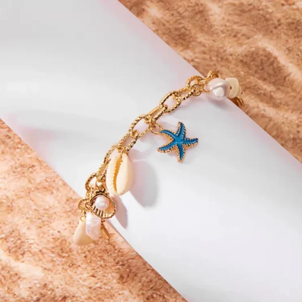 Ocean Charm Starfish & Pearl Gold-Tone Link Bracelet