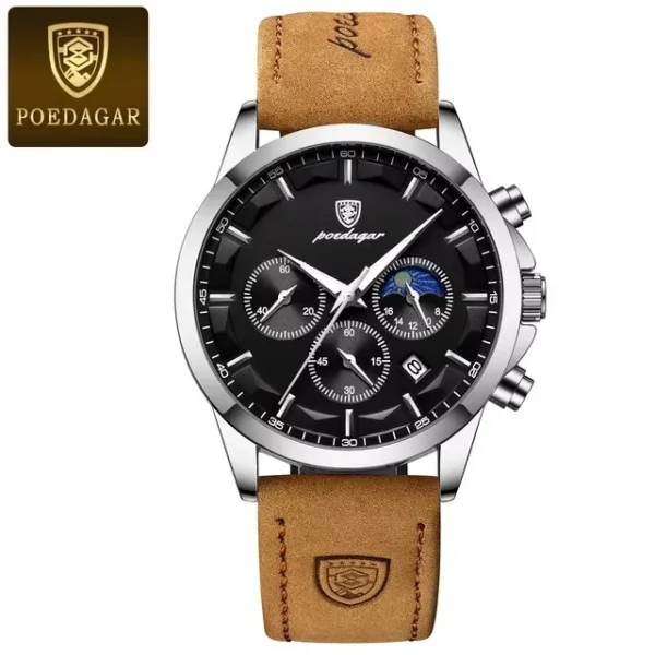 Poedagar Original Men Watch Leather Quartz Chronograph Waterproof