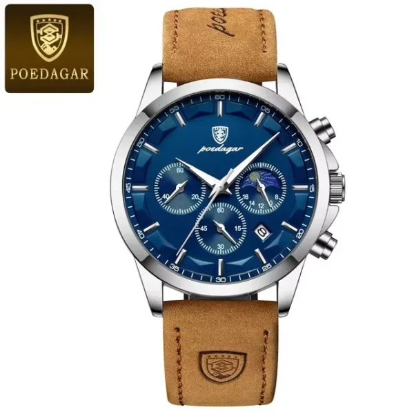 Poedagar Original Men Watch Leather Quartz Chronograph Waterproof