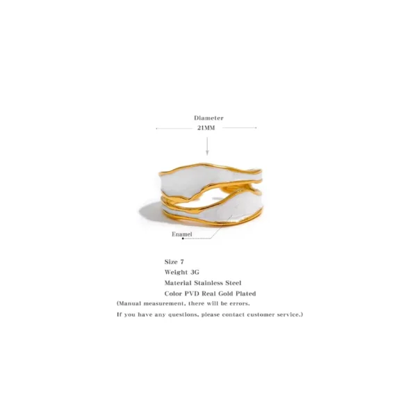 18K Gold Plated White Enamel Stainless Steel Open Ring