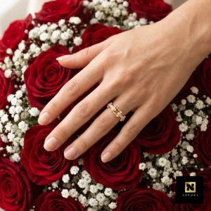 Stainless Steel Pave U-Link Adjustable Gold Ring
