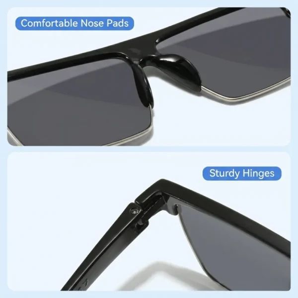 Retro Half Frame Square UV400 Sunglasses Black