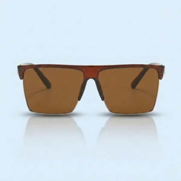 Retro Half Frame Square UV400 Sunglasses Brown