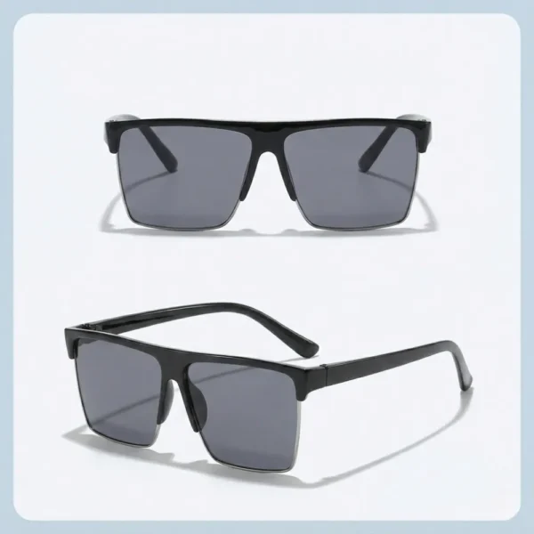 Retro Half Frame Square UV400 Sunglasses Black
