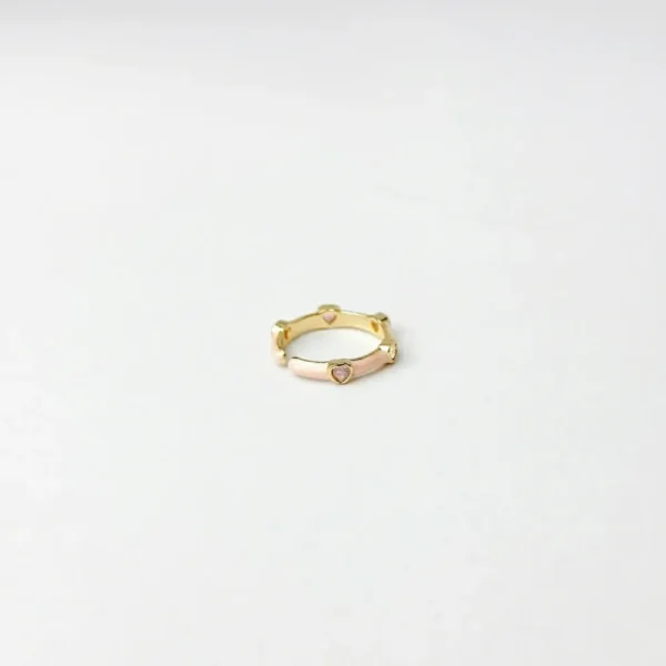 Pink Enamel Heart Adjustable Gold Ring