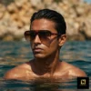 Man Trendy UV400 Half Rim Sunglasses Brown