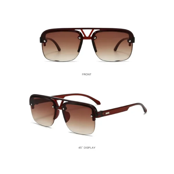 Man Trendy UV400 Half Rim Sunglasses Brown